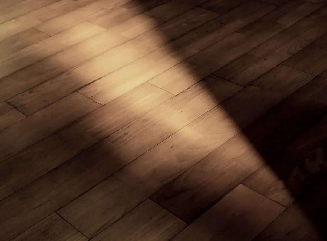 Lames de plancher de bois en gros plan, lumière rasante